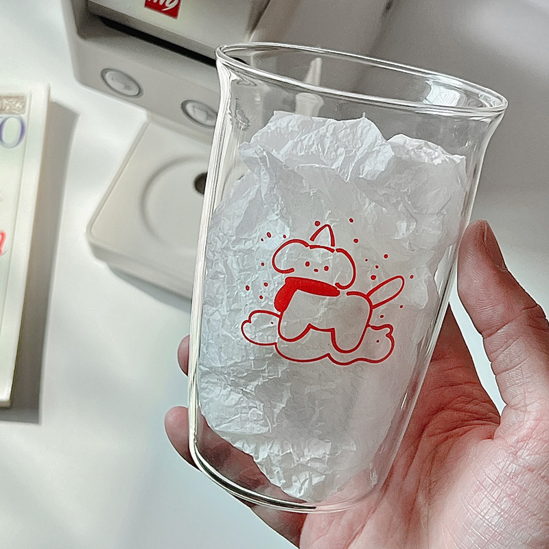Cross-border high-appearation-level cartoon glass cups, cold brew cups, coffee cups, puppy water cups, glass cups, breakfast cups Specification drawing