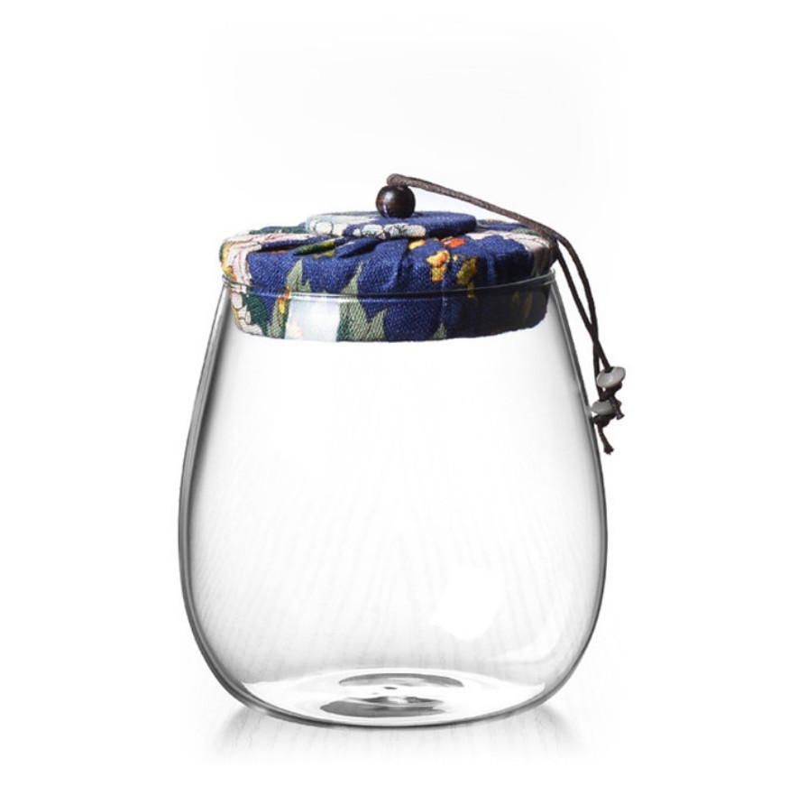Customized flower cloth lid storage jars, high borosilicate glass jars, glass tea jars, household moisture-proof flower tea and candy jars Item Picture
