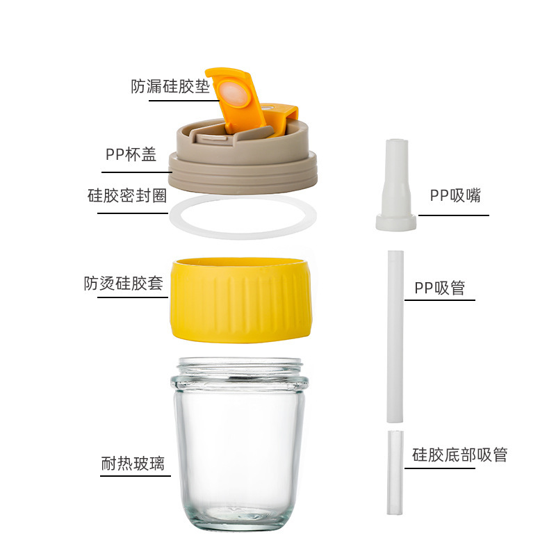 Creative glass water cups come with straw milk tea cups, cute glass double-drink coffee cups, and printed logos for delivery Application Scenario