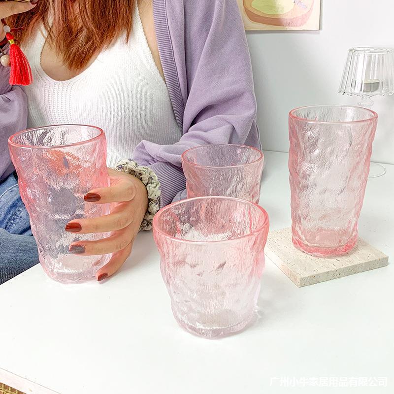 New ins glacier pattern glass cups, pink and girlish, high appearance level, bark pattern cups, water cups, juice cups and coffee cups details Picture
