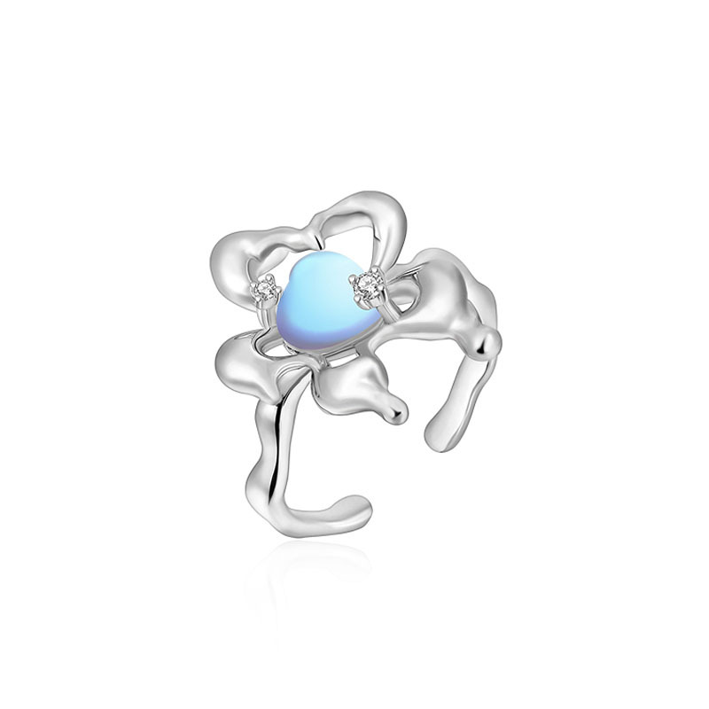 A niche design, light luxury and trendy liquid heart-shaped moonstone open ring, a versatile and elegant chain food ring for women Item Picture