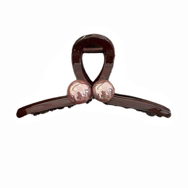 Early spring new style pearl hair clips with a high-end touch, exquisite grab clips, chocolate-colored shark clips, women's hair clips and hair accessories Item Picture