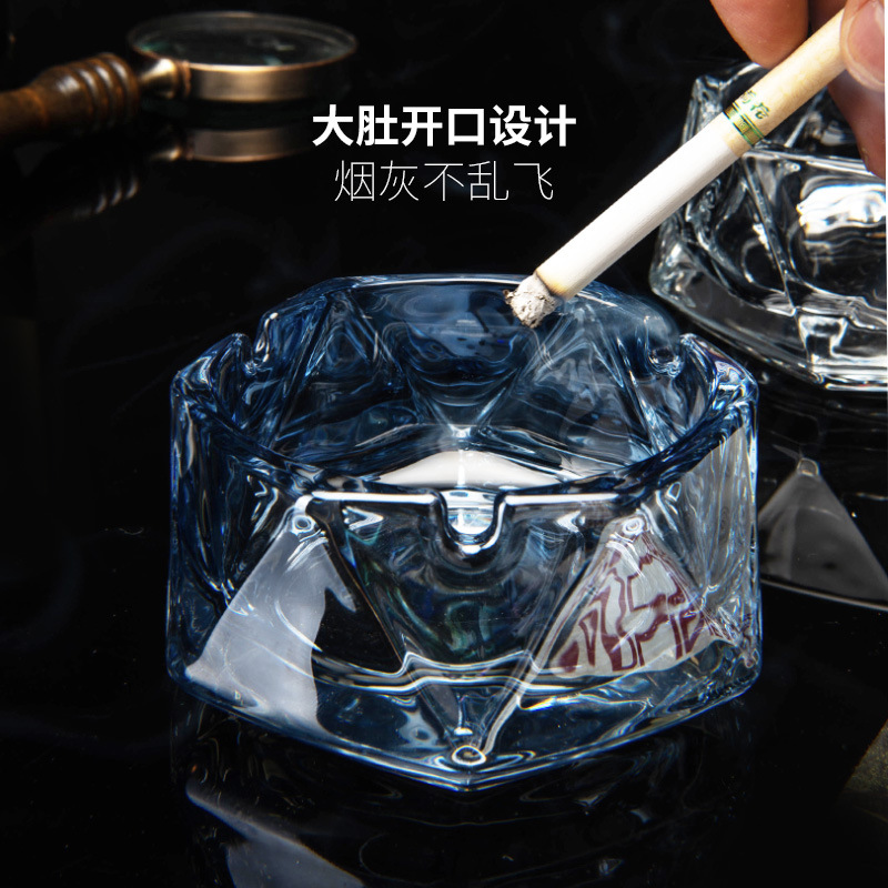 Creative high-end glass ashtray, large household European-style electroplated personalized living room bar, iridescent hexagonal ashtray details Picture