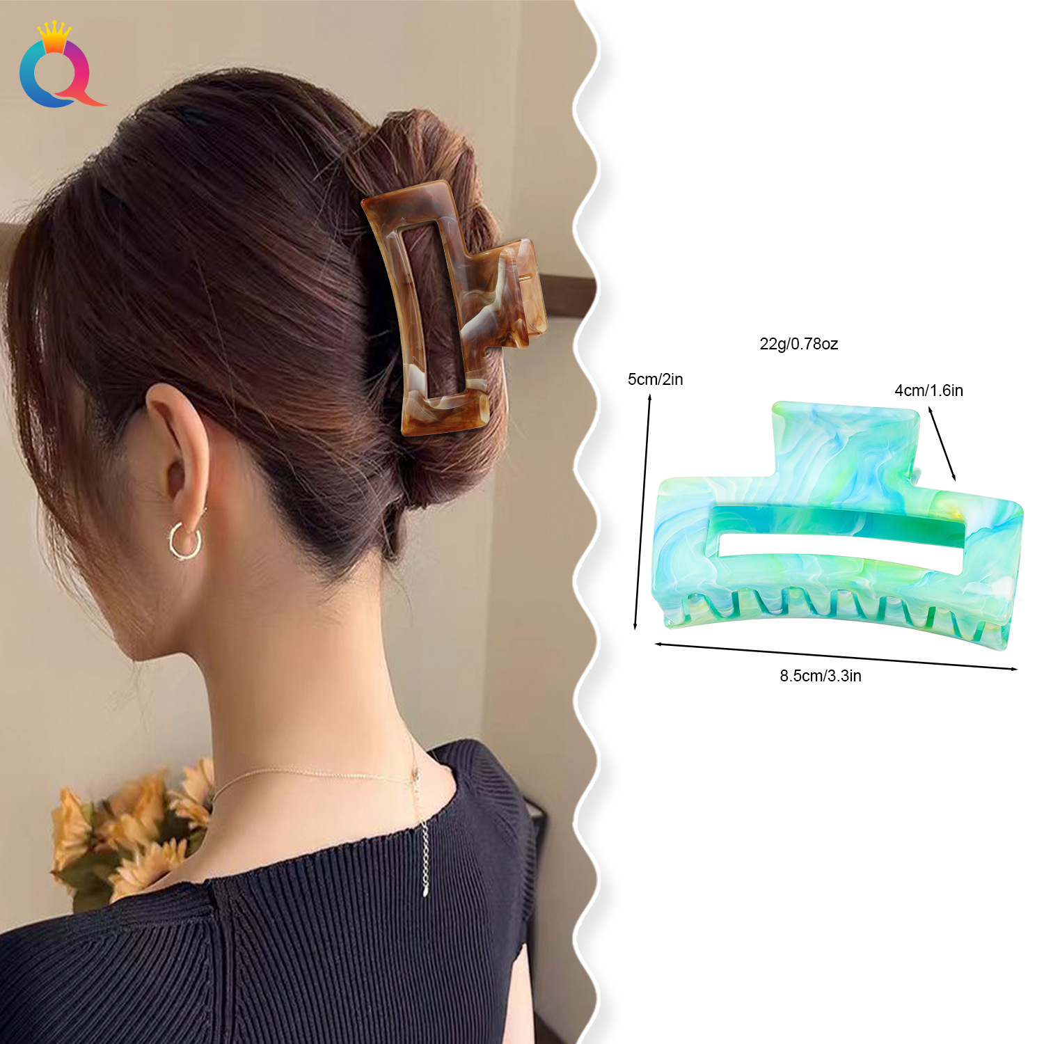 Qiyue Cross-border Square marble hair clips, fashionable updo hair clips, women's autumn and winter high-end shark clip hair accessories wholesale details Picture