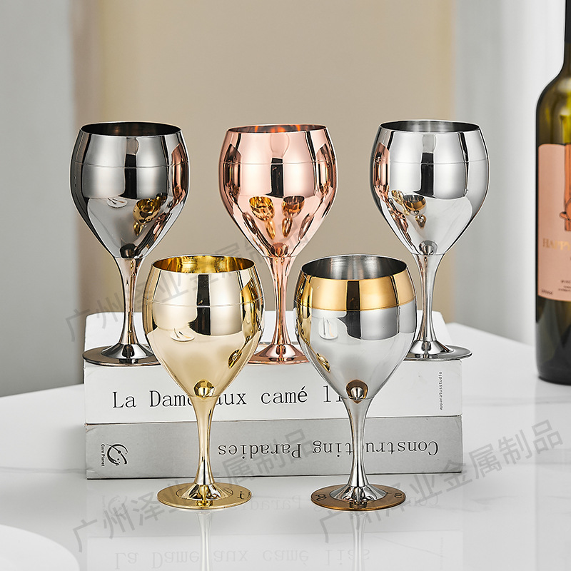 Cross-border foreign trade 304 stainless steel tall glass, Martini glass, dessert glass, golden edge tray wine glass set series details Picture