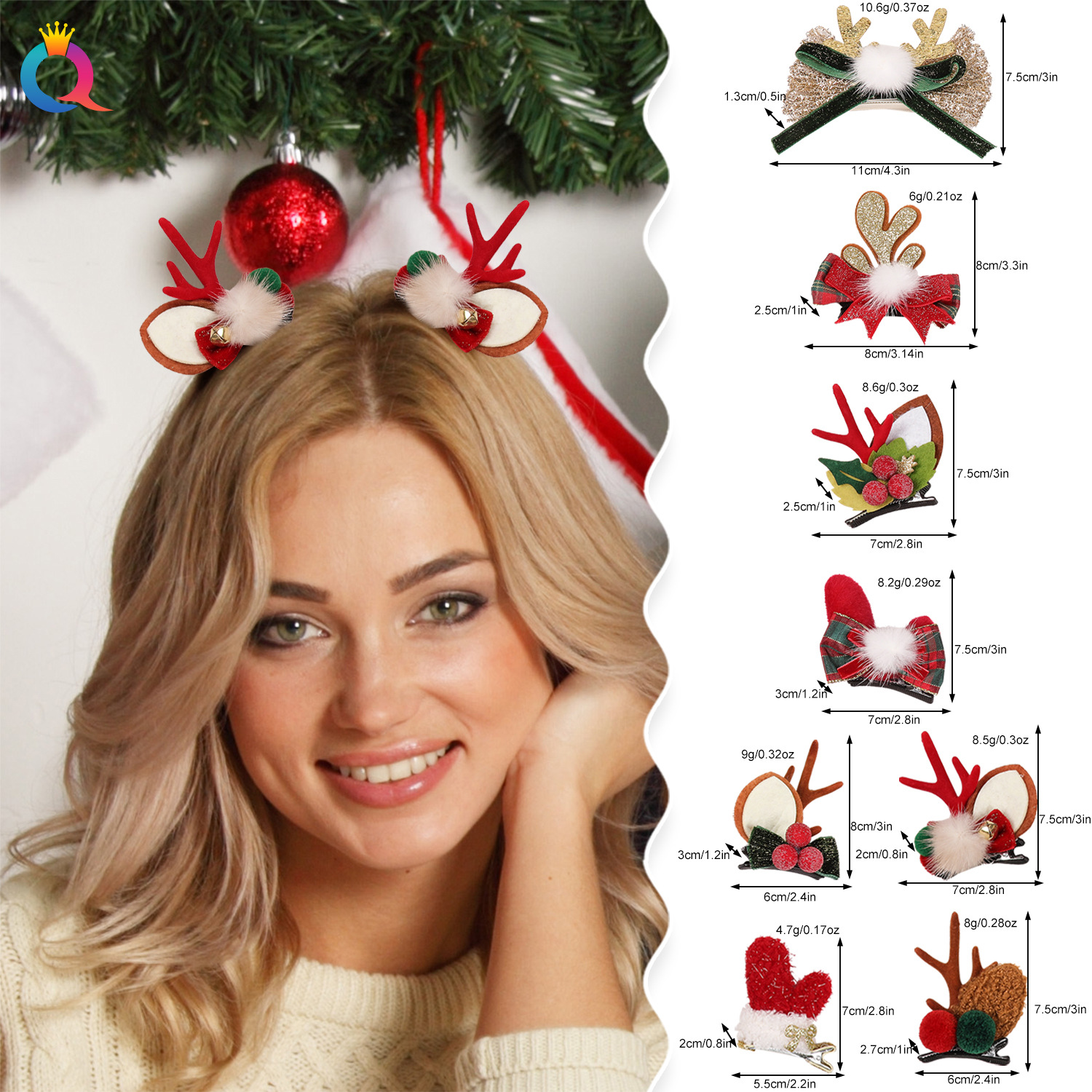Qiyue Cross-border Christmas Antler Hair Clips, cute plush hair clips for girls, side clips, duckbill clips, hair accessories wholesale details Picture