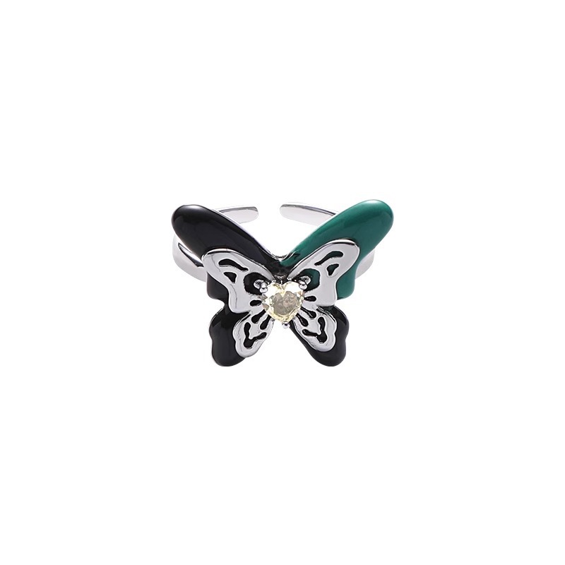 This unique color-blocking, oil-dripping, hollowed-out butterfly ring features a niche design with a cold and elegant style and a fashionable open index finger ring Item Picture