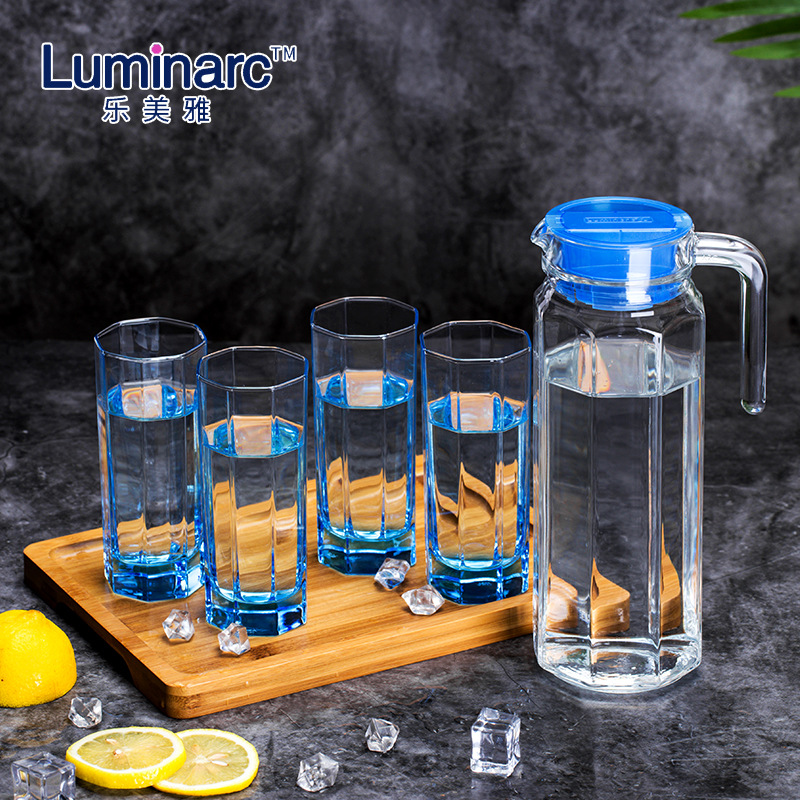 Large-capacity high-temperature resistant glass water bottle, household tea, juice and beverage cold water bottle, vertical pattern with lid tied pot, cold water bottle details Picture