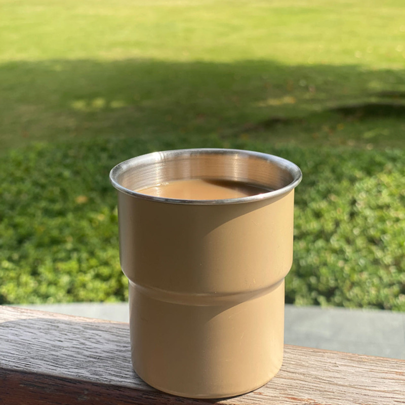 Single-layer rolled edge step cup, 304 stainless steel coffee cup, outdoor camping handle cup, ins high appearance level, portable cup Application Scenario
