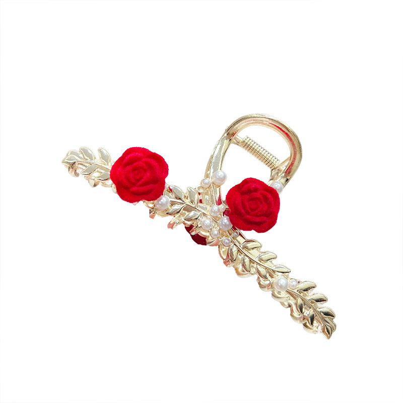 Rose pearl claw clip for a high-end look, shark clip at the back of a girl's head for a high-end look, updo headwear clip, hair clip Item Picture