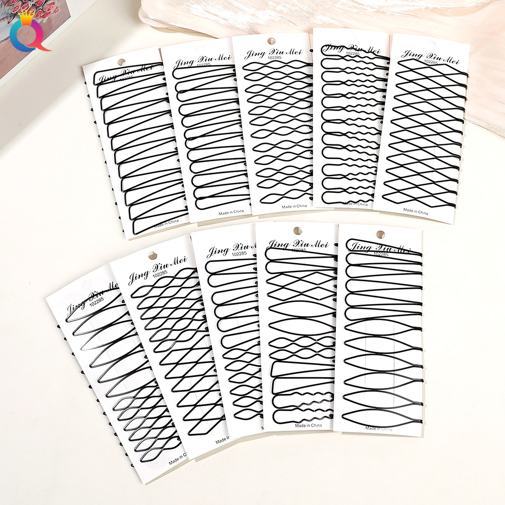 Wholesale of Qiyue Cross-border simple black hair clips, braided straight clips, hair curls, steel wire clips, bangs clips, side clips and hair accessories full figure