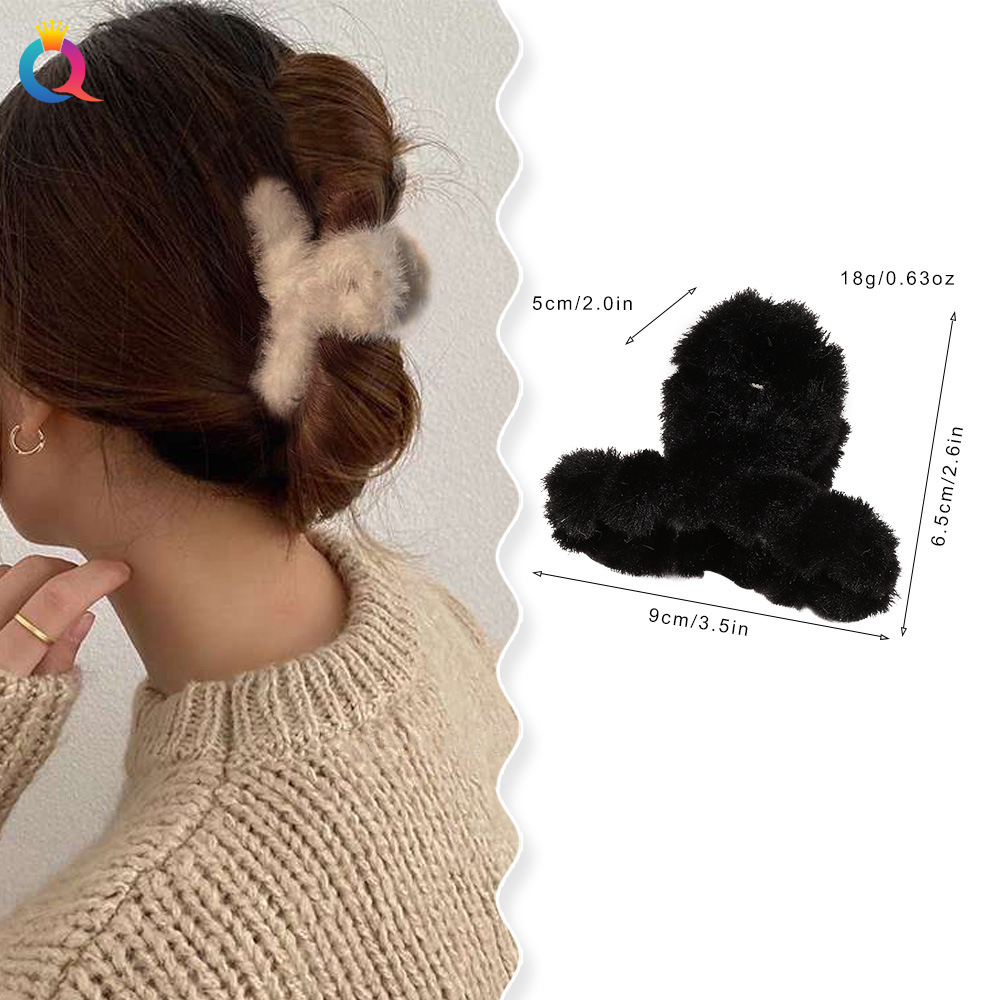 Qiyue Cross-border Autumn and Winter plush hair clips, versatile and high-end style, women's hair pons, hair grabbers, shark clips, hair accessories wholesale details Picture