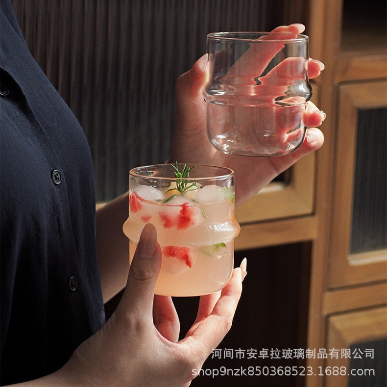 Design sense: Niche retro transparent glass cup, cute hat cup, milk cup, latte cup, dessert cup, coffee cup details Picture