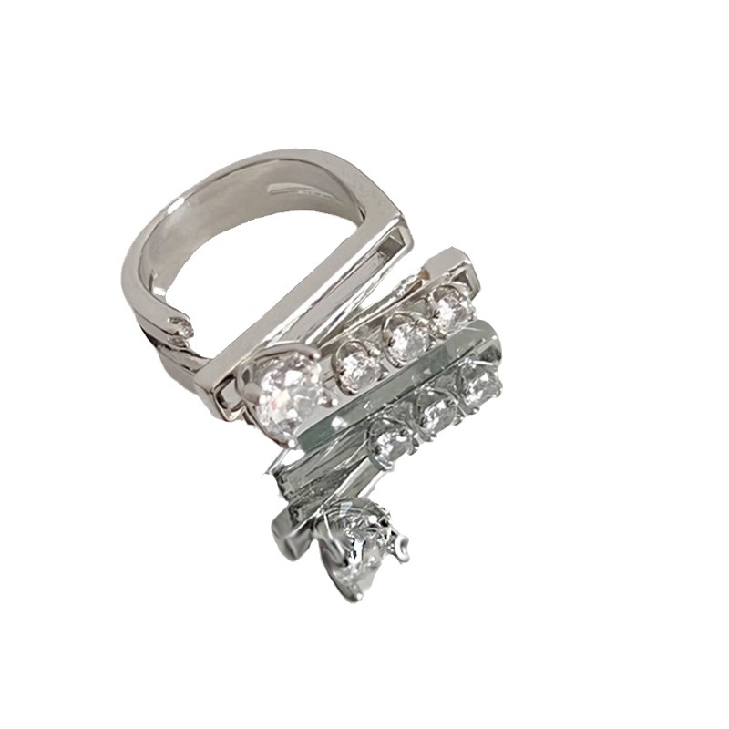 Ins-style Korean niche double-layer opening ring, light luxury and personality, cold and cool style, spicy girl Y2K versatile and elegant food ring Item Picture