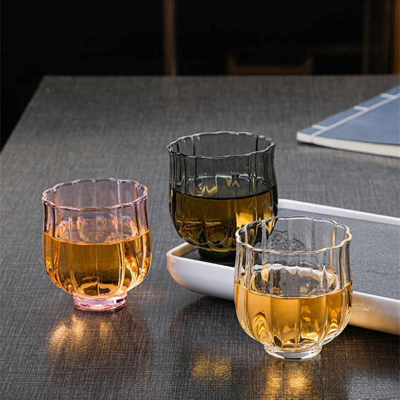 Lotus Tea cup, high borosilicate heat-resistant transparent glass, pink transparent master cup, flower tea and fruit wine cup, personal tasting cup full figure