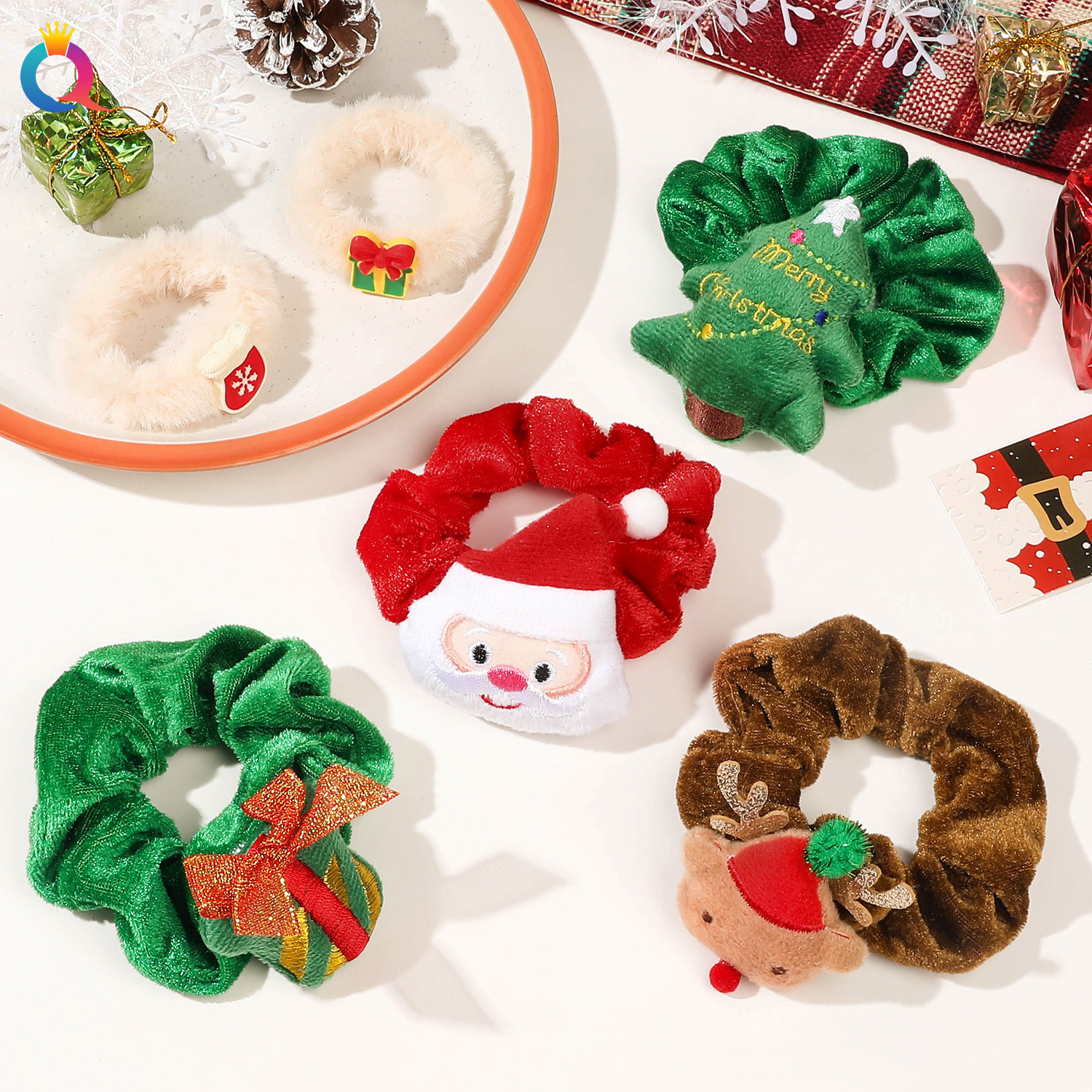 Qiyue Cross-border Christmas Headwear, plush Large Intestine Hair band, high-end style, hair tie, ins Large Intestine Band wholesale details Picture
