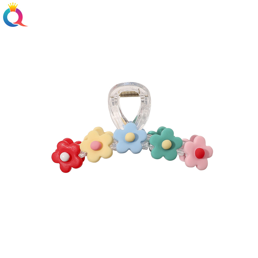 Qiyue Korean acrylic hair clip, a sweet and feminine style, with a wavy hair clip at the back of the head and colorful flower shark clip headwear Item Picture