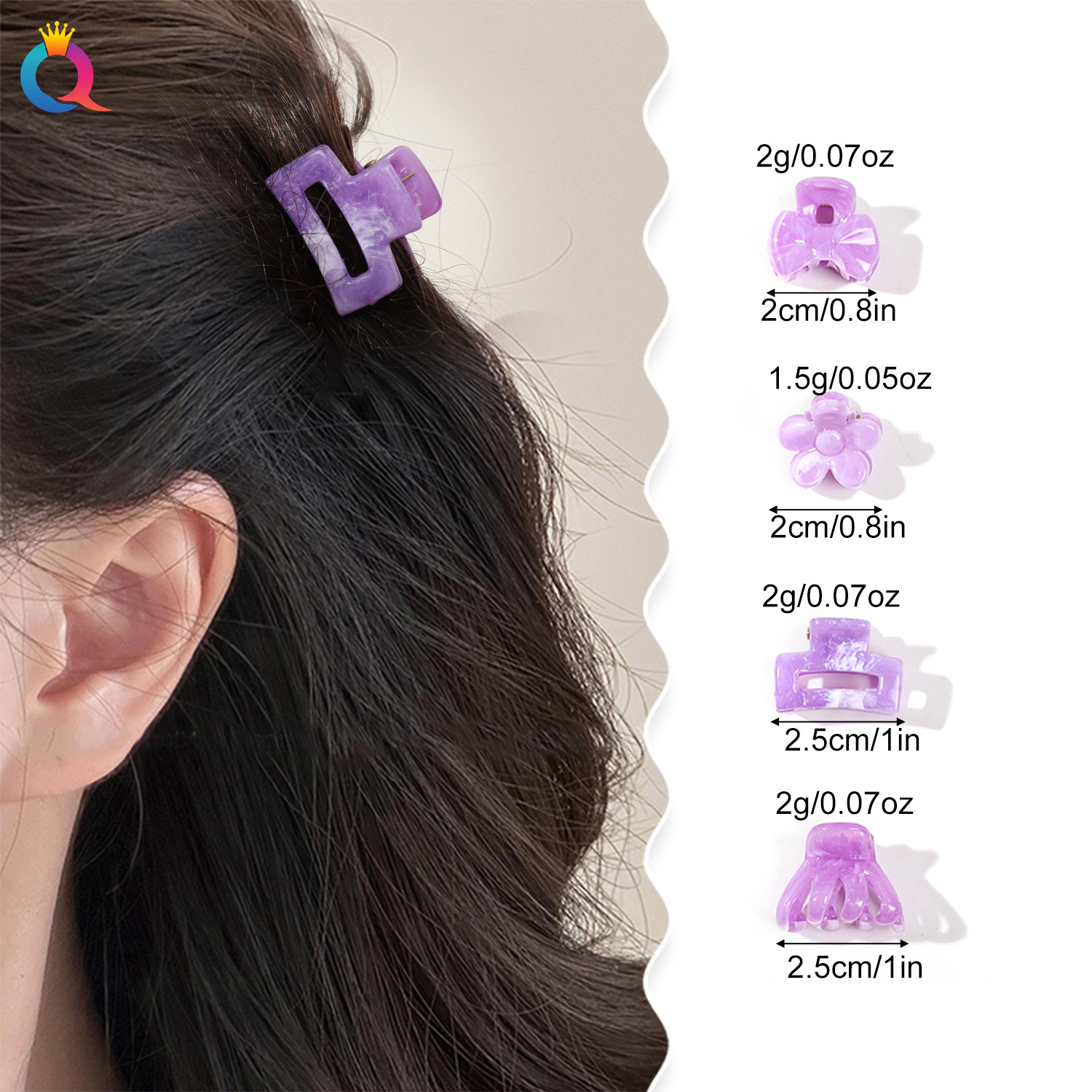Wholesale of Qiyue Marble-patterned small claw, egg and flower hair clips, fluorescent back head shark hair accessories details Picture