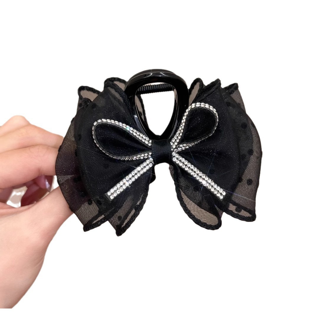 2025 New shiny bow polka dot mesh bubble gripper, high-end back gripper Item Picture