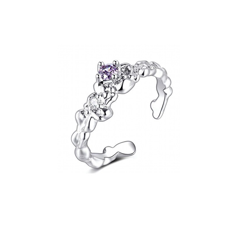 Korean Instagram cool and trendy purple square diamond chain tassel open ring, sweet and cool irregular pleated ring for women Item Picture