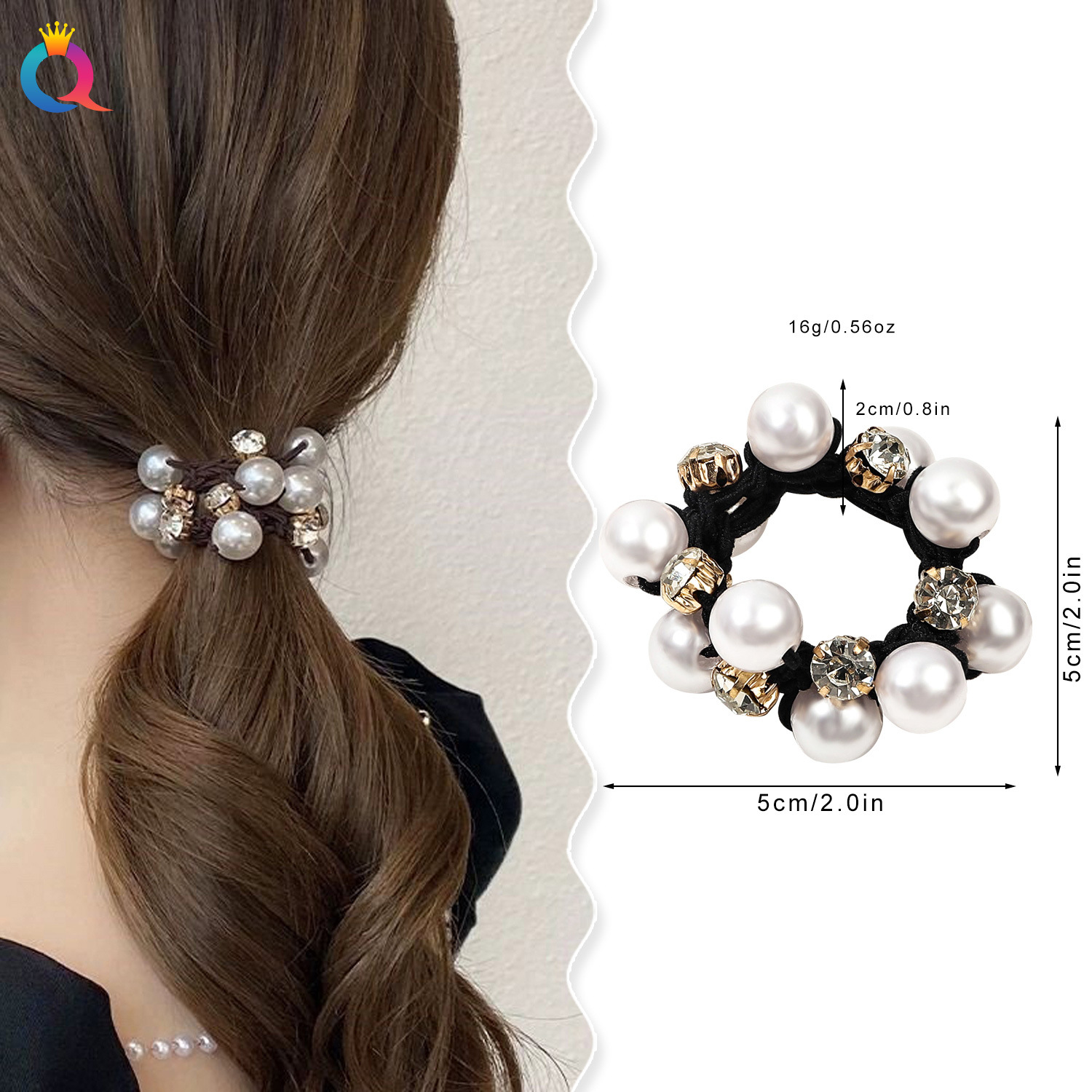 Wholesale of Qiyue pearl hair tie, rhinestone braided hair tie, Korean-style high-elasticity rubber band hair tie, ponytail hair accessory details Picture