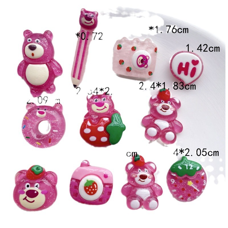 Wholesale of transparent strawberry bear resin accessories, cartoon diy hair clips, hair accessories, phone cases, cups, cream glue accessories Item Picture