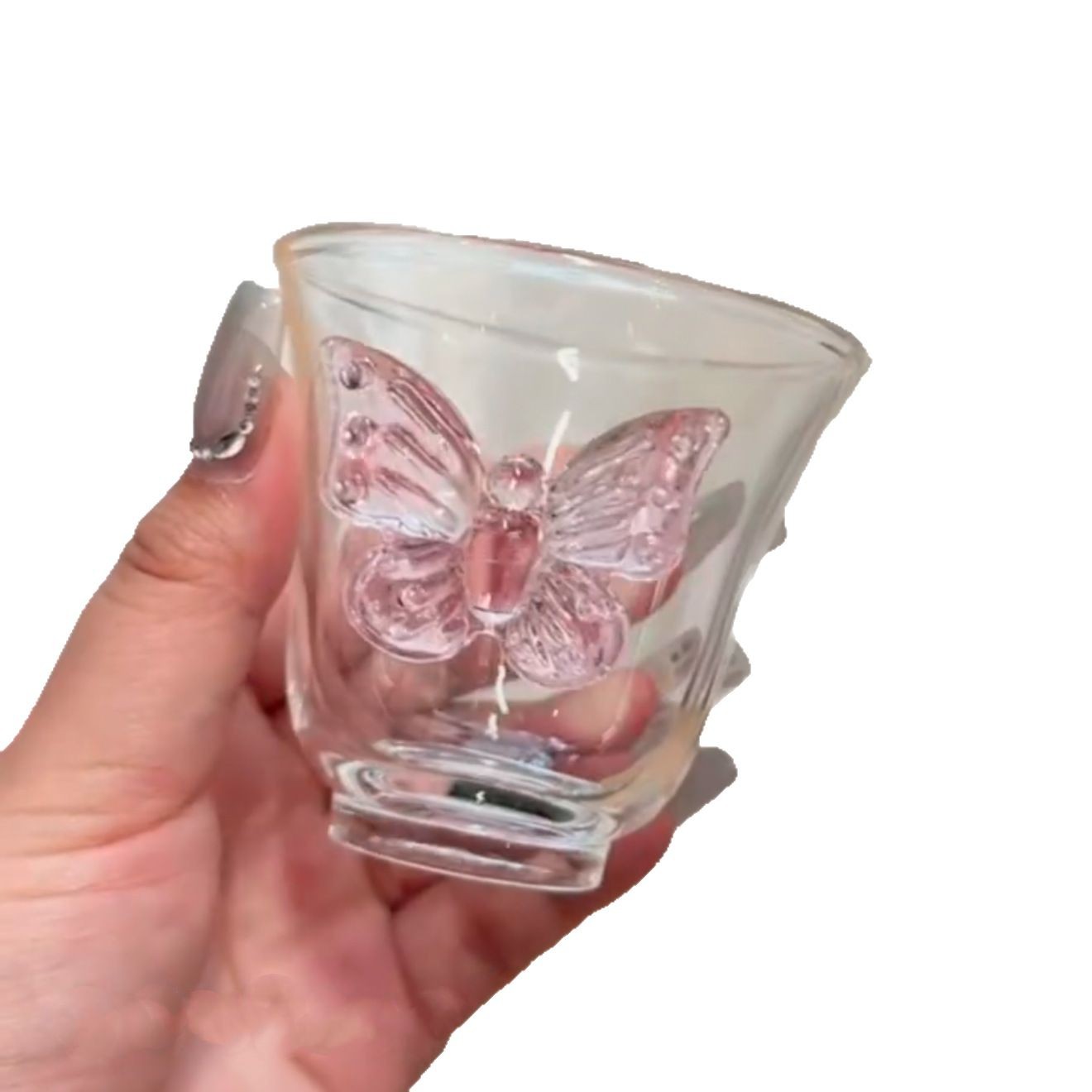Thick-bottomed high-temperature resistant borosilicate glass cup, high appearance level welfare product, butterfly small water cup, customized souvenir cup Item Picture