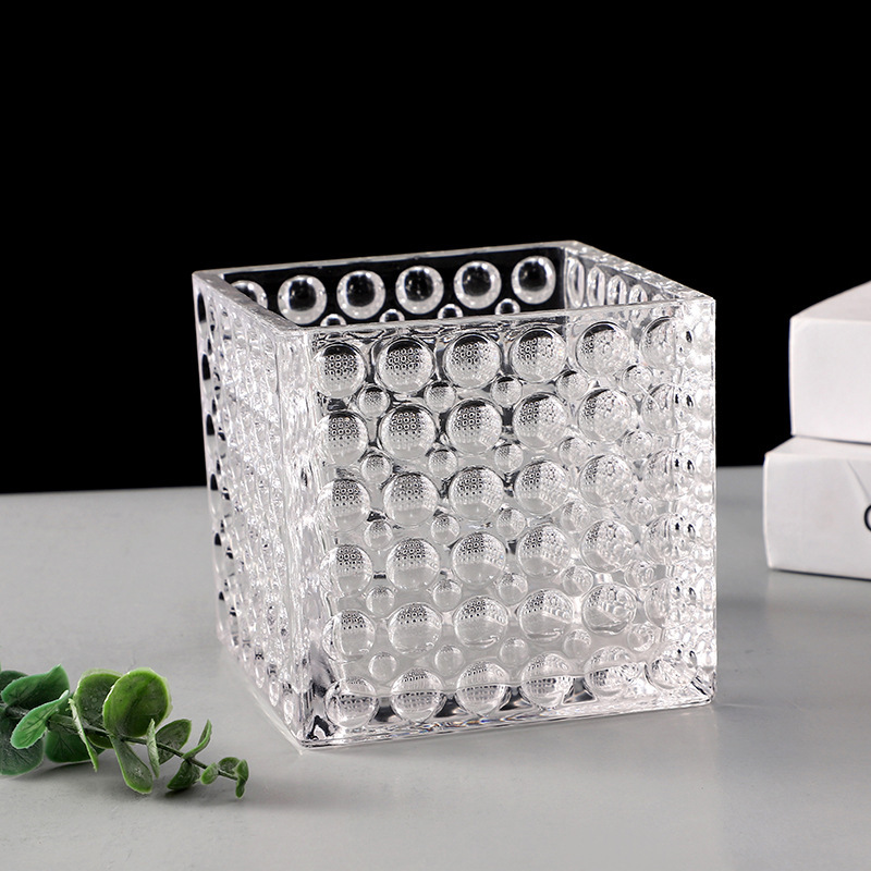 Wholesale square glass vases, pothos hydroponic flowerpots, square jars, scented wax cups, succulent beaded candlesticks, thickened details Picture