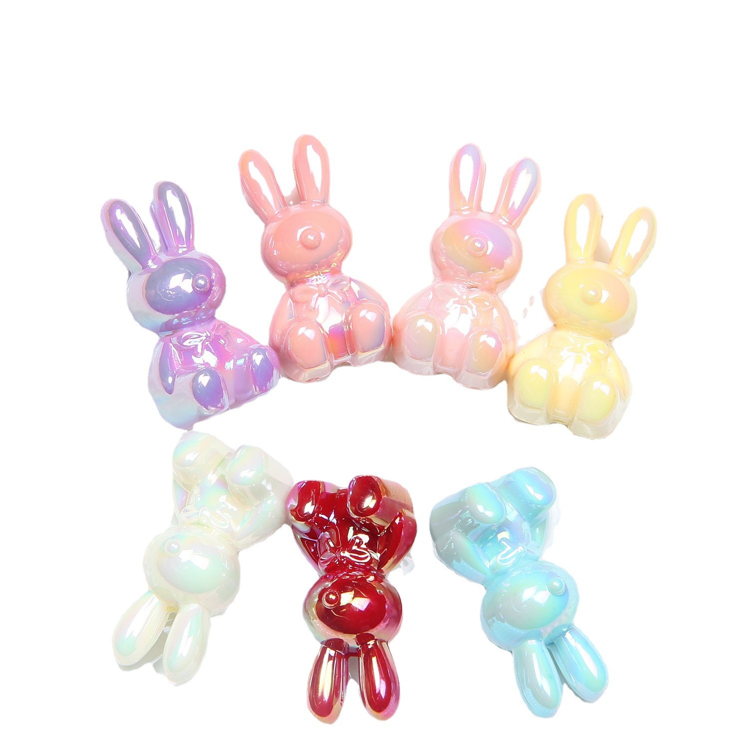 Uv-coated luminous rabbit straight-hole keychain accessories, diy mobile phone chain, bracelet, beads, clothing and accessories Item Picture