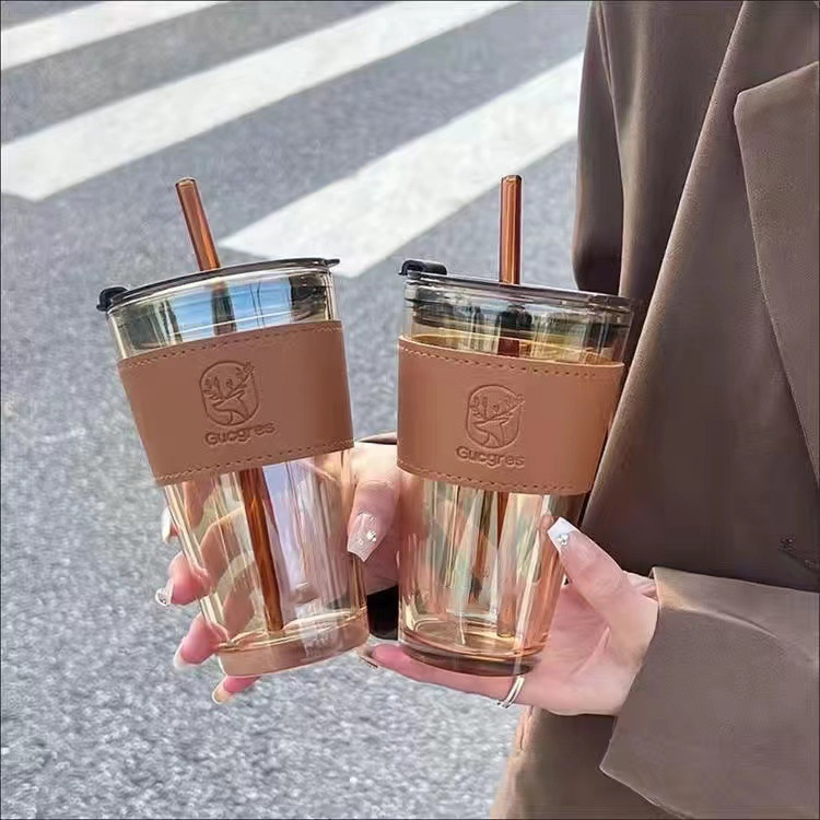 High appearance level straw cup, office glass water cup, InS-style opening ceremony event gift cup, souvenir cup Specification drawing