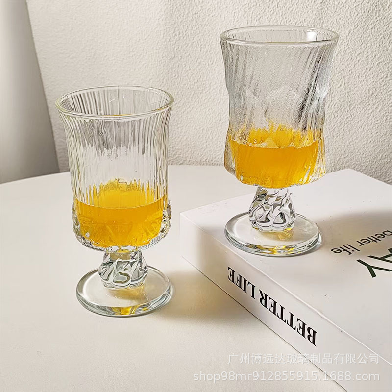 French court-style tall glass, gradient frosted red wine glass, juice glass, beverage glass, whisky fruit glass details Picture