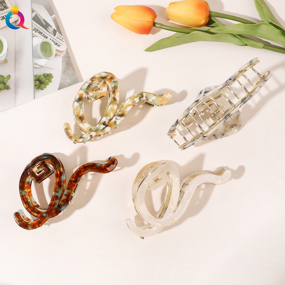 Qiyue acetic acid metal hair clips, women's extra-large updo hair grabbers, high-end shark hair clips and hair accessories wholesale Specification drawing