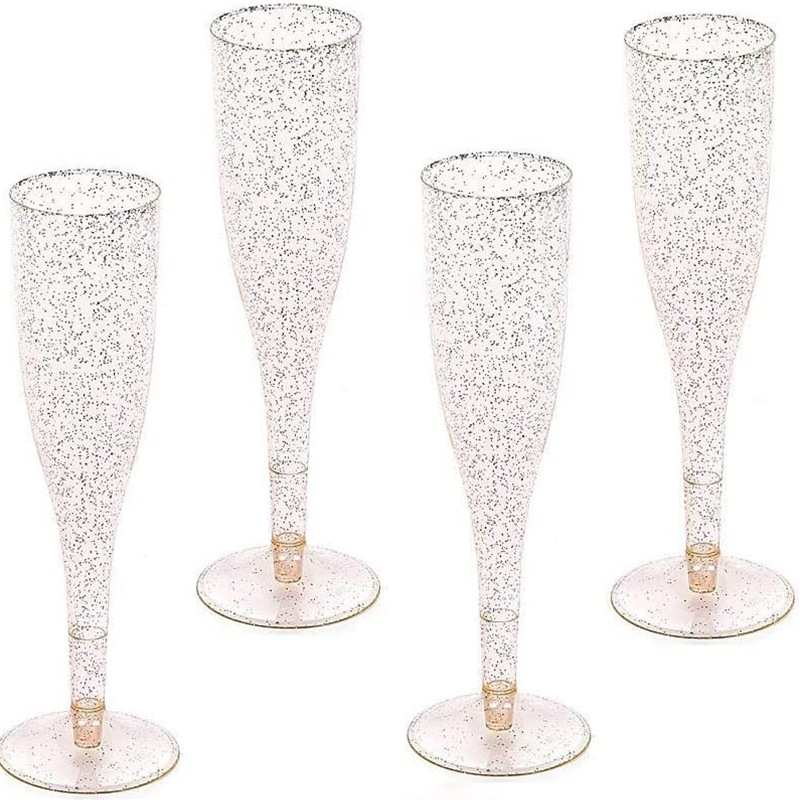 Factory wholesale 130ML silver glitter plastic champagne glasses, disposable wedding cocktail glasses, transparent champagne glasses Item Picture