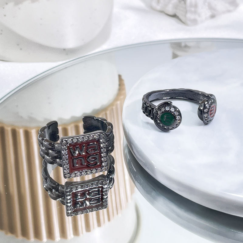 Cool dark punk letter micro-inlaid zircon open ring for women on Instagram, cold style, individual, exquisite and versatile ring details Picture