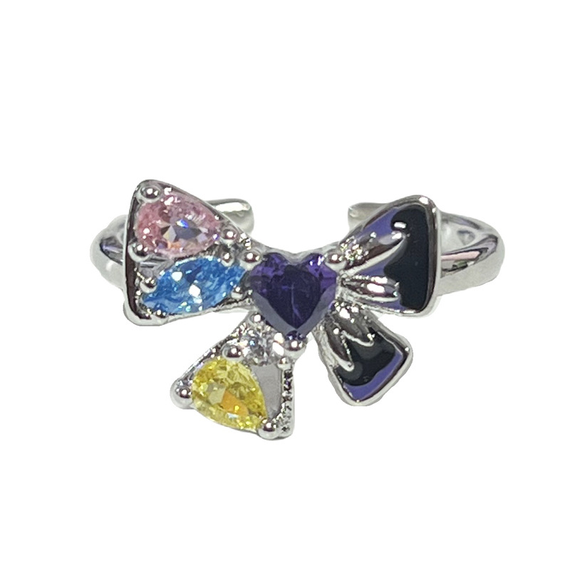 A Korean-style, sweet and cool pink diamond bow open ring with a touch of high-end sophistication and a light luxury style on Instagram Item Picture