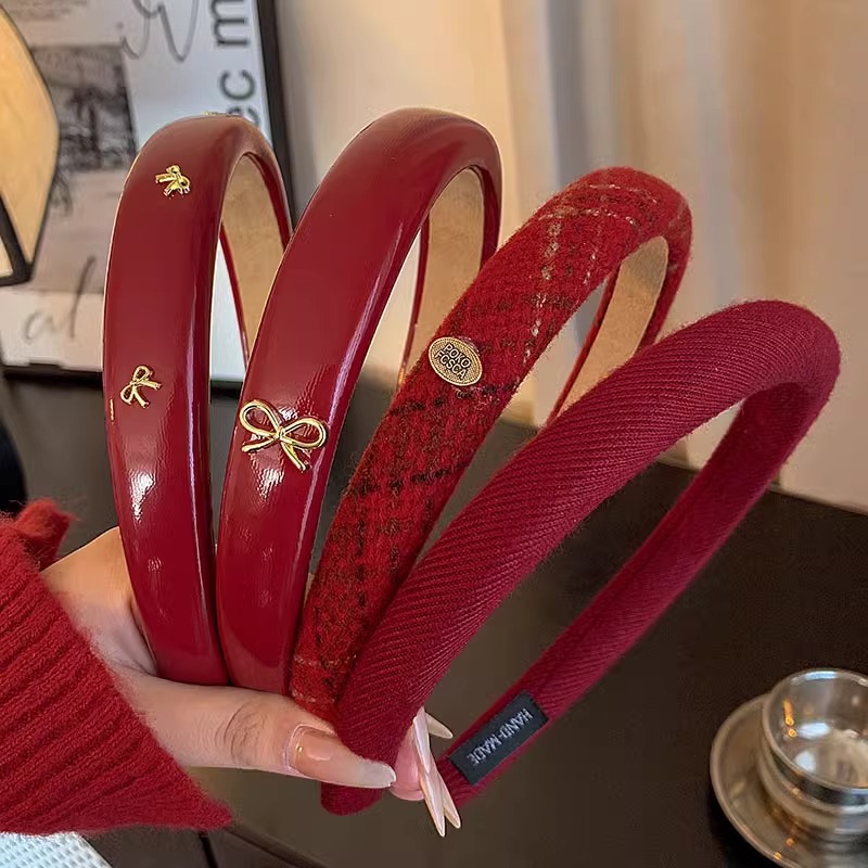 Ankela red hairband for women's spring and summer, a high-end Korean Christmas red hairband with letter bow headband for women Specification drawing