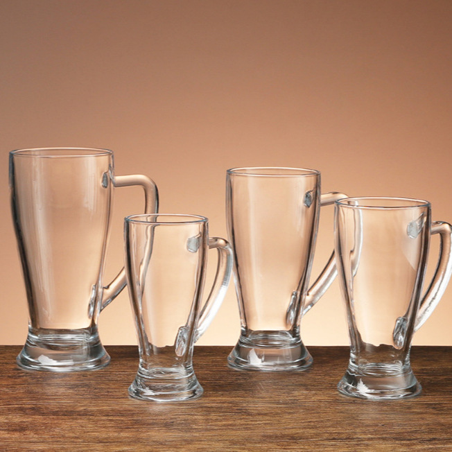Large-capacity transparent glass cups with handles, thickened craft draft beer cups for bars, KTVS, home use, and popular wheat beer cups details Picture