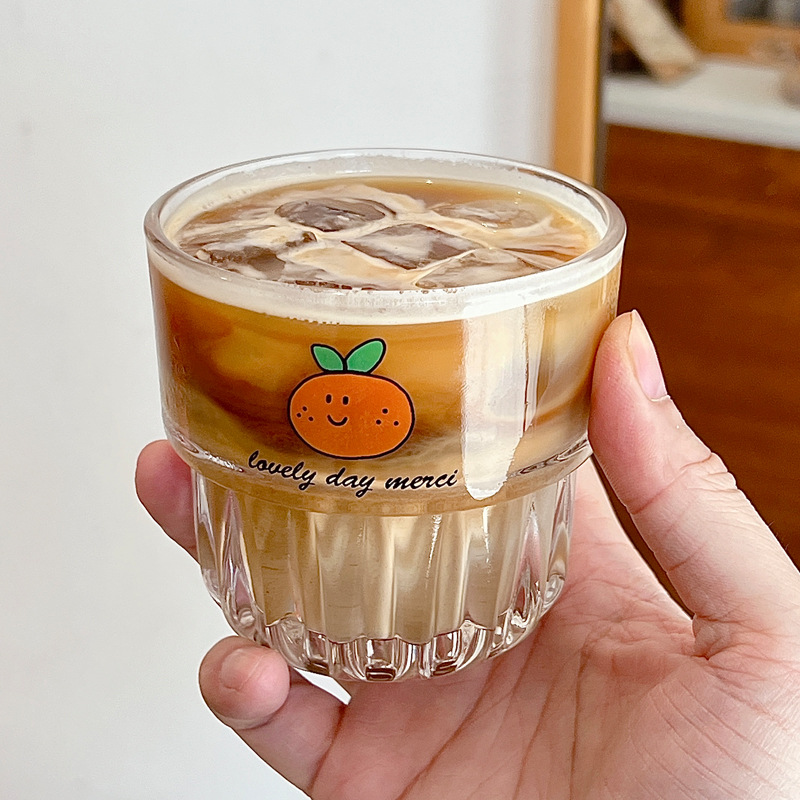 Bolimei Korean InS-style orange glass cup, cold brew coffee cup, glass cup, drinking cup details Picture