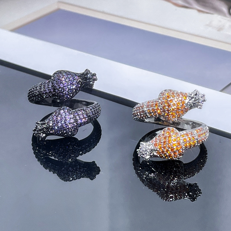 Dark European and American style, sweet and cool butterfly crown open ring, women's Instagram cold style, hot girl index finger ring Specification drawing