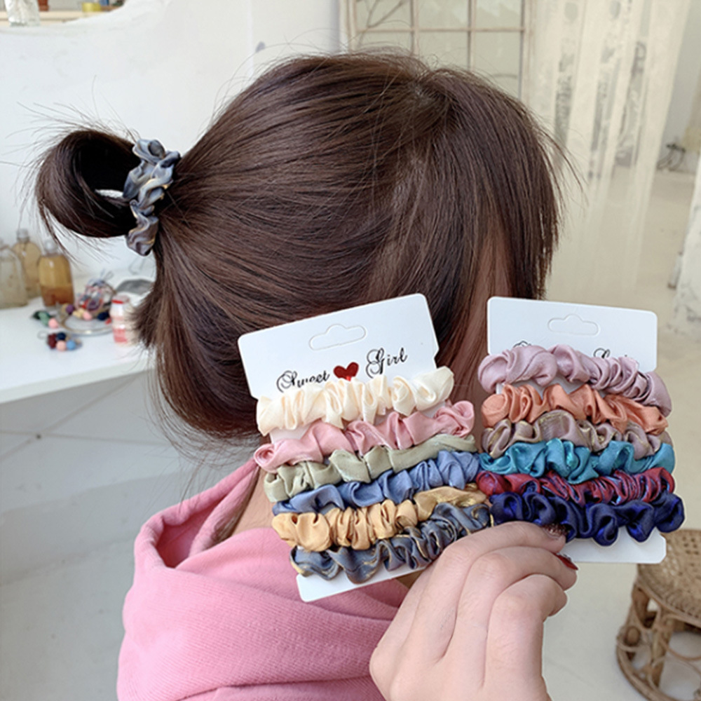 Qiyue Cross-border Style Simple Fabric Large Intestine Hair Band candy-colored hair rope Large Intestine Hair Band Set Headwear C145 Headwear batch Specification drawing
