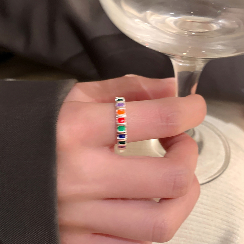 Colorful glazed small flower open ring for women's ins, a new, trendy and cool design with a unique and fashionable style Application Scenario