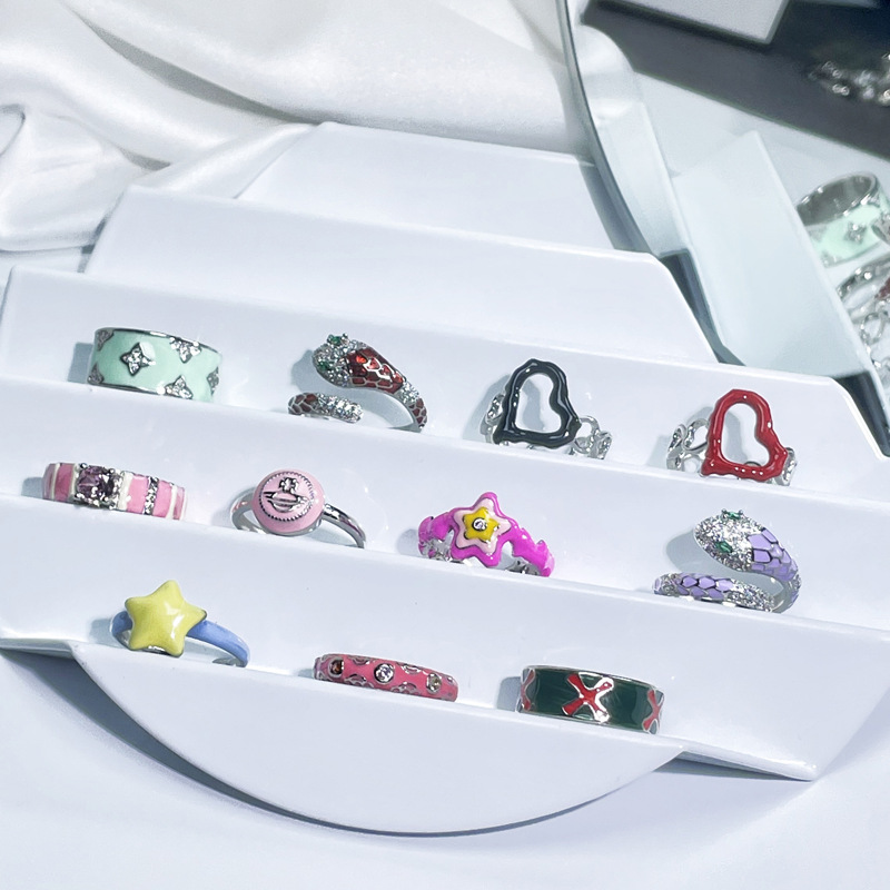 Sweet and cool colored drip glaze irregular heart, versatile open ring, fashionable and elegant for women, high-end and exquisite index finger ring Specification drawing