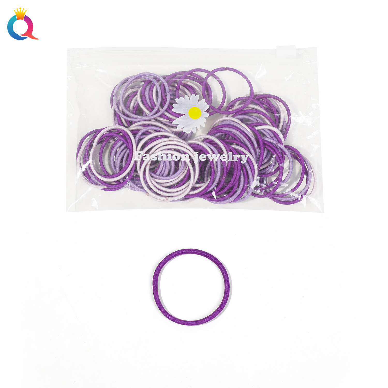 Qiyue Cross-border bagged hair ties, simple rubber bands, high school girls' elasticity, no damage to hair, thumb hair bands, hair accessories wholesale Item Picture