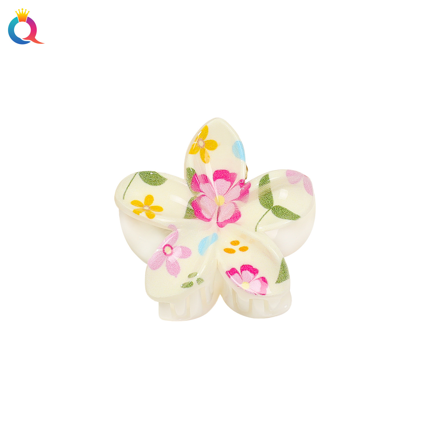 Qiyue Cross-border Small UV printed fresh and clean frellia flower clip, cute ponytail flower hair clip and hair accessory wholesale for women Item Picture