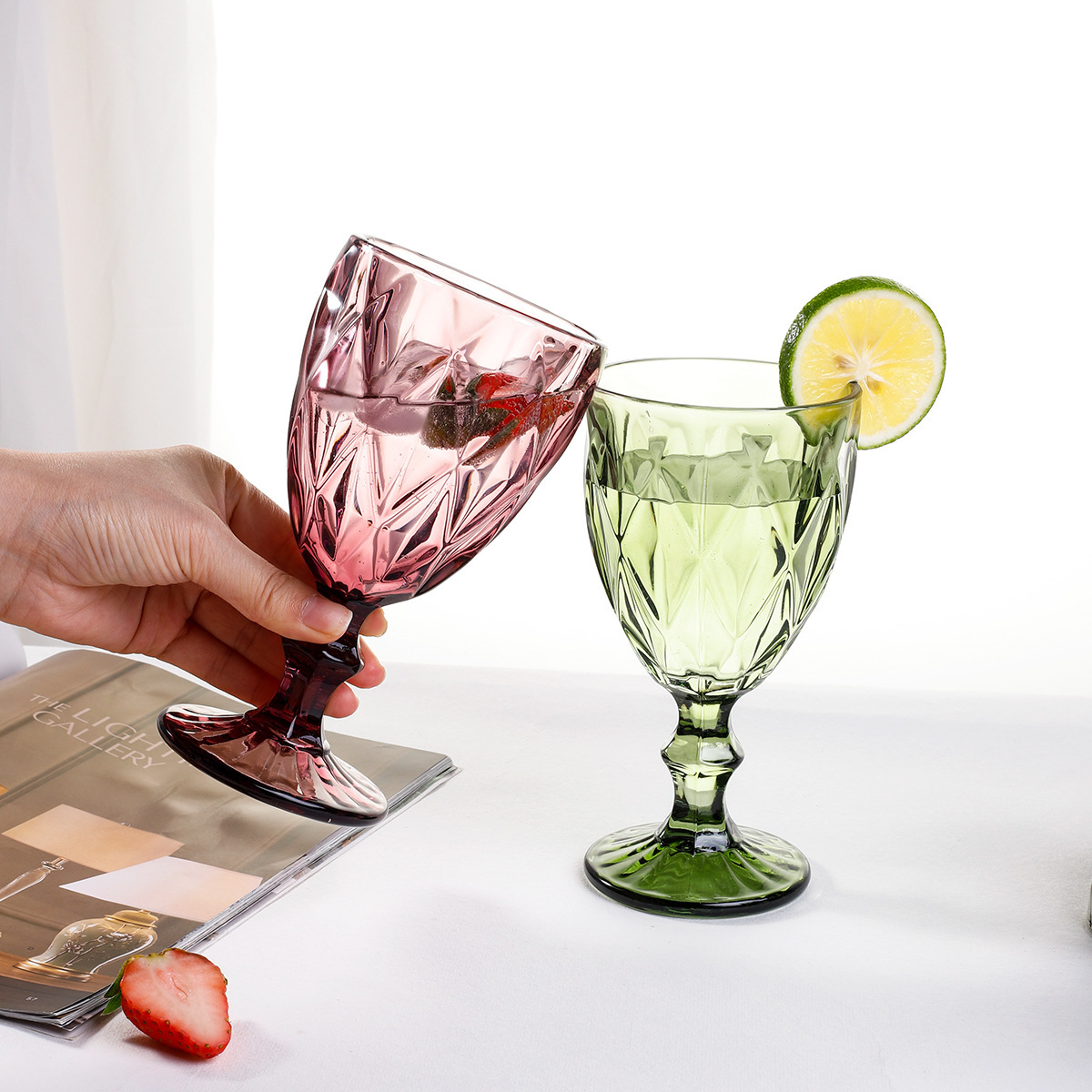 Factory wholesale of European and Nordic colored glass wine glasses, thickened tall glasses, vintage wine glasses, and foreign trade wine sets Application Scenario