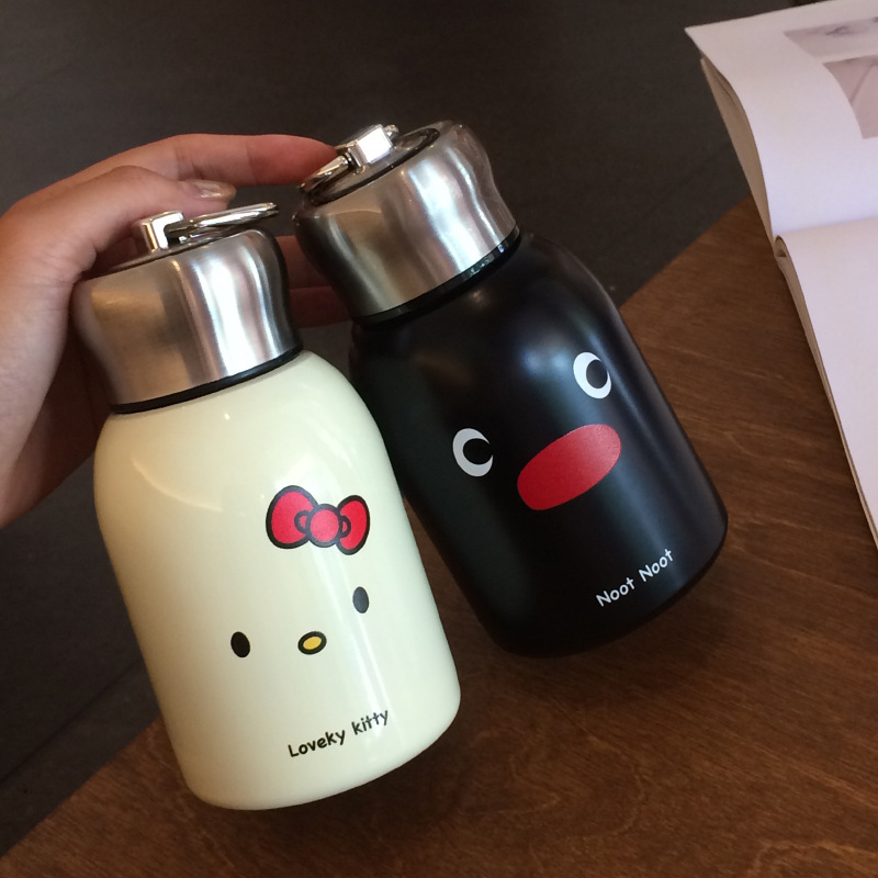 Cartoon kt Penguin stainless steel insulated cup, black mini portable cold preservation cup, cute and small pocket cup Specification drawing