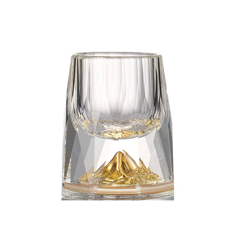 Wholesale of creative glass Jinshan Baijiu cups, mountain bottom spirits cups, light luxury diamond sets, printed gold foil mountain viewing cups with characters Item Picture