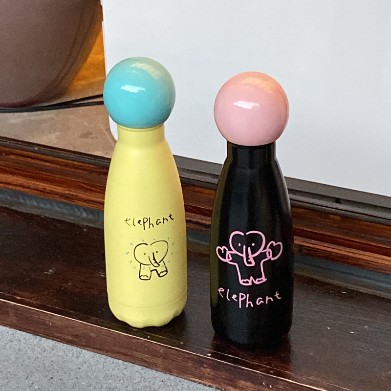 316 stainless steel insulated water cup, a niche and high-end feel, black and pink elephant bowling cup, travel cup, large capacity details Picture