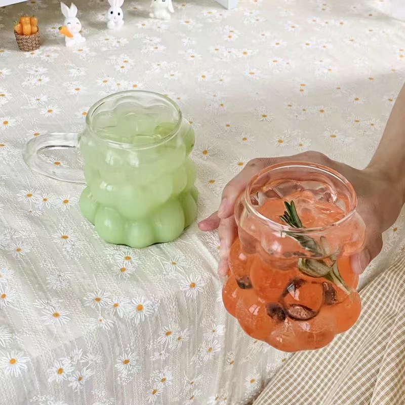 High-end transparent water cup, breakfast latte coffee cup, niche grape glass cup with handle, Ins-style milk cup full figure