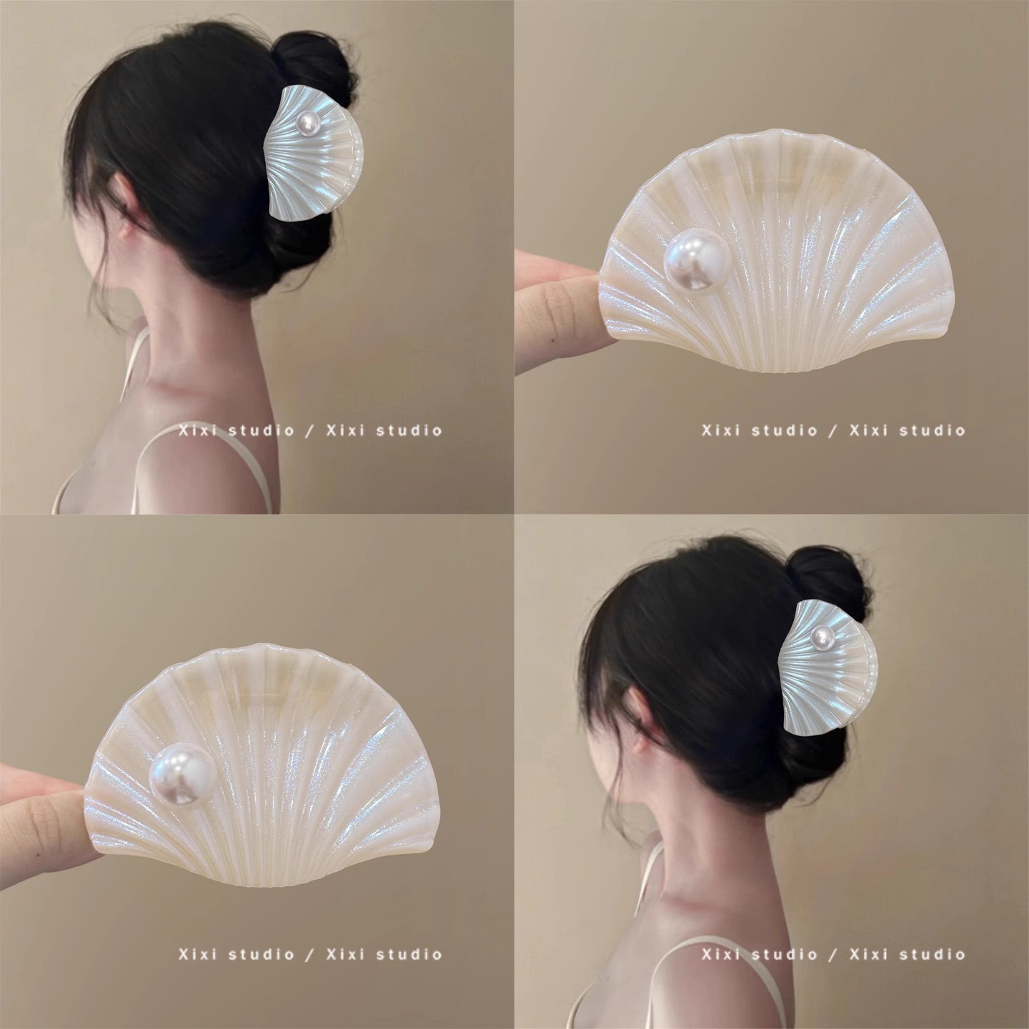 Mint green shell hair clip ~ Vacation-style scratch-off semi-tied hair clip, fresh and ins style shark clip hair accessory at the back of the head full figure